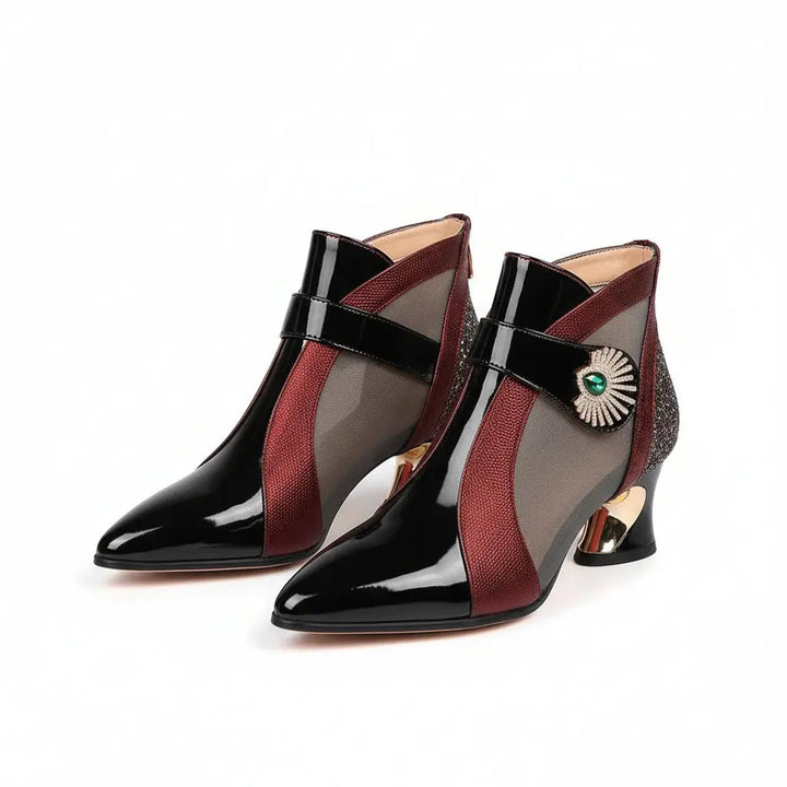 Margot | Sleek Patent Leather Ankle Boots With Metallic Block Heel