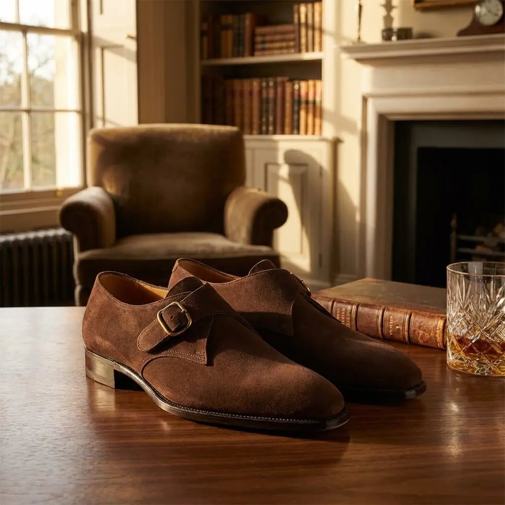 Eloise | Elegant Brown Suede Monk Strap Dress Shoes Men