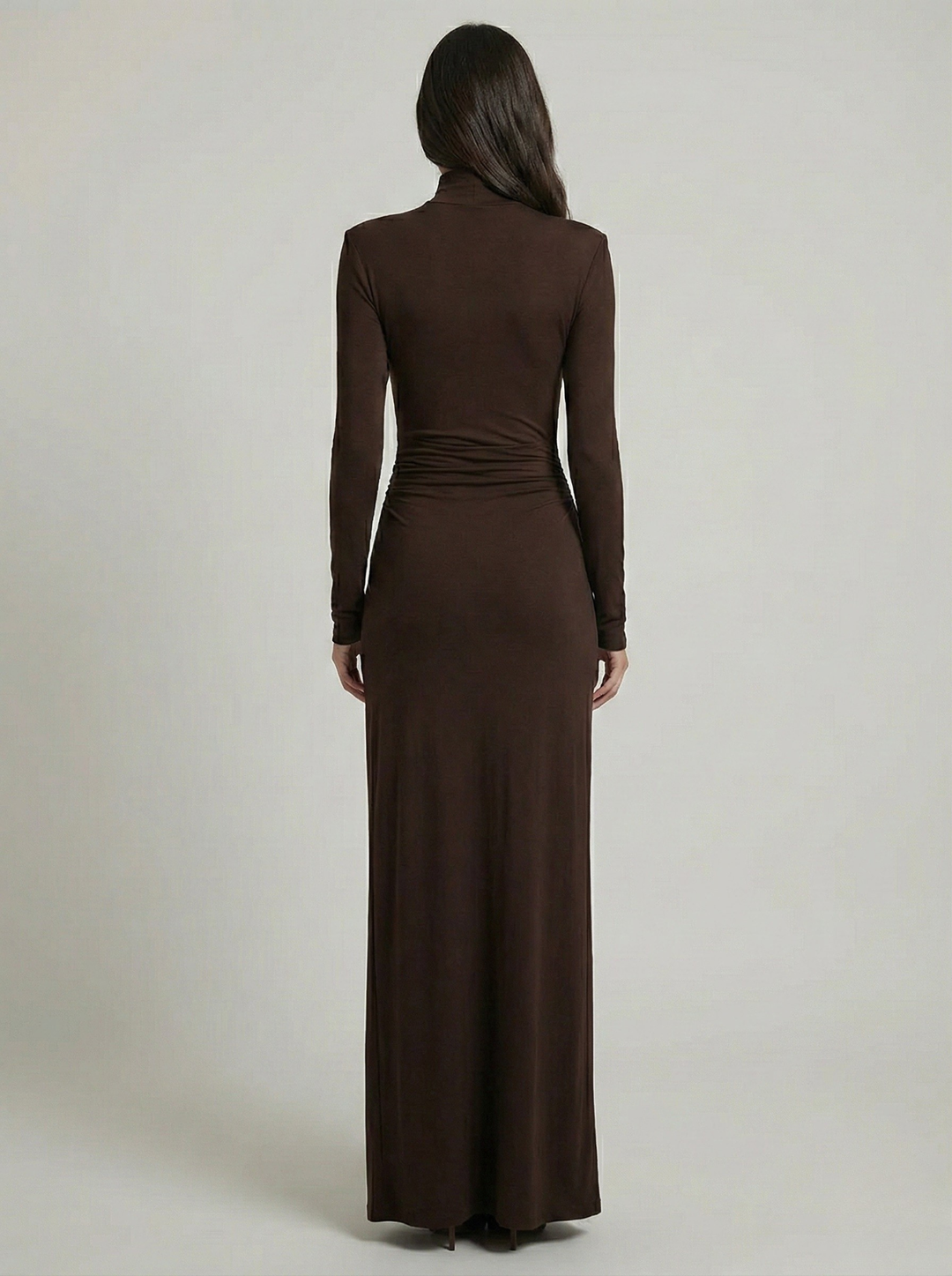 Luna | Elegant Turtleneck Ruched Slit Maxi Dress