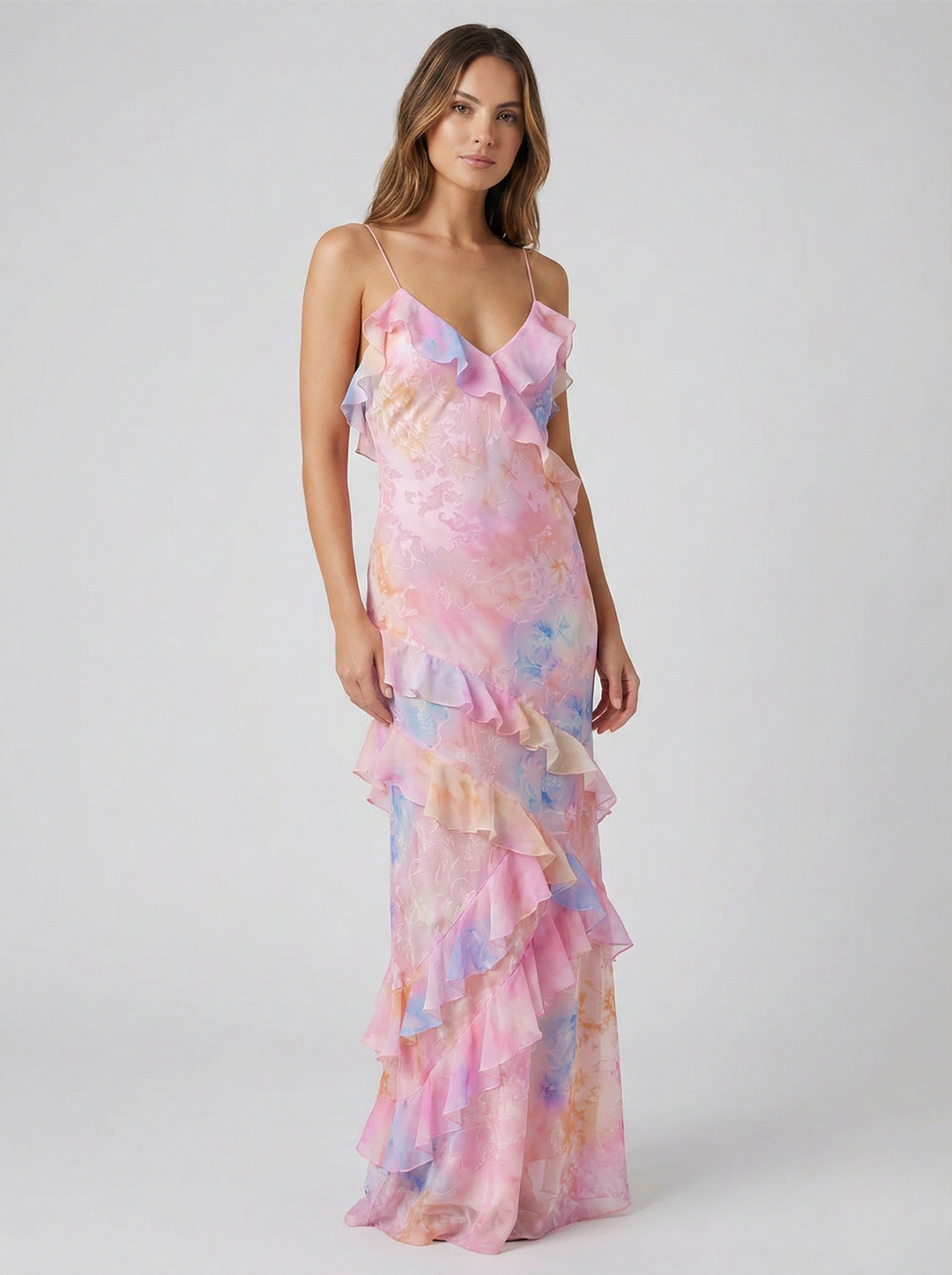 Seraphina | Elegant Ruffle Tiered V-Neck Maxi Dress
