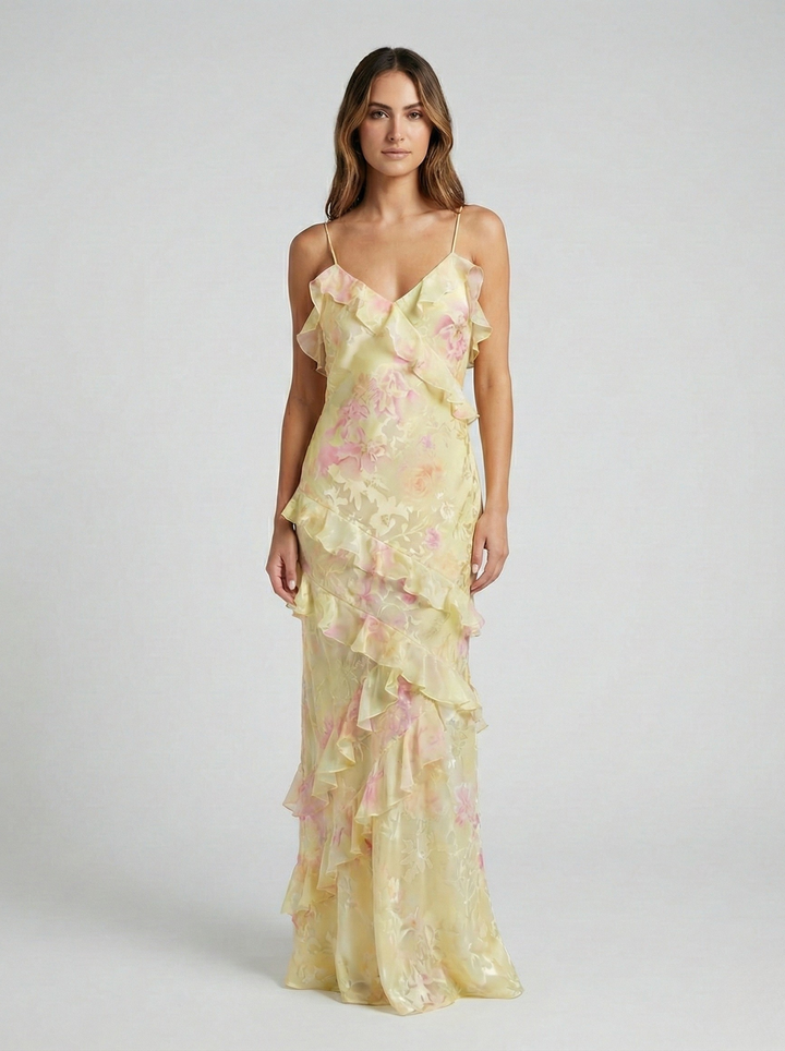 Seraphina | Elegant Ruffle Tiered V-Neck Maxi Dress