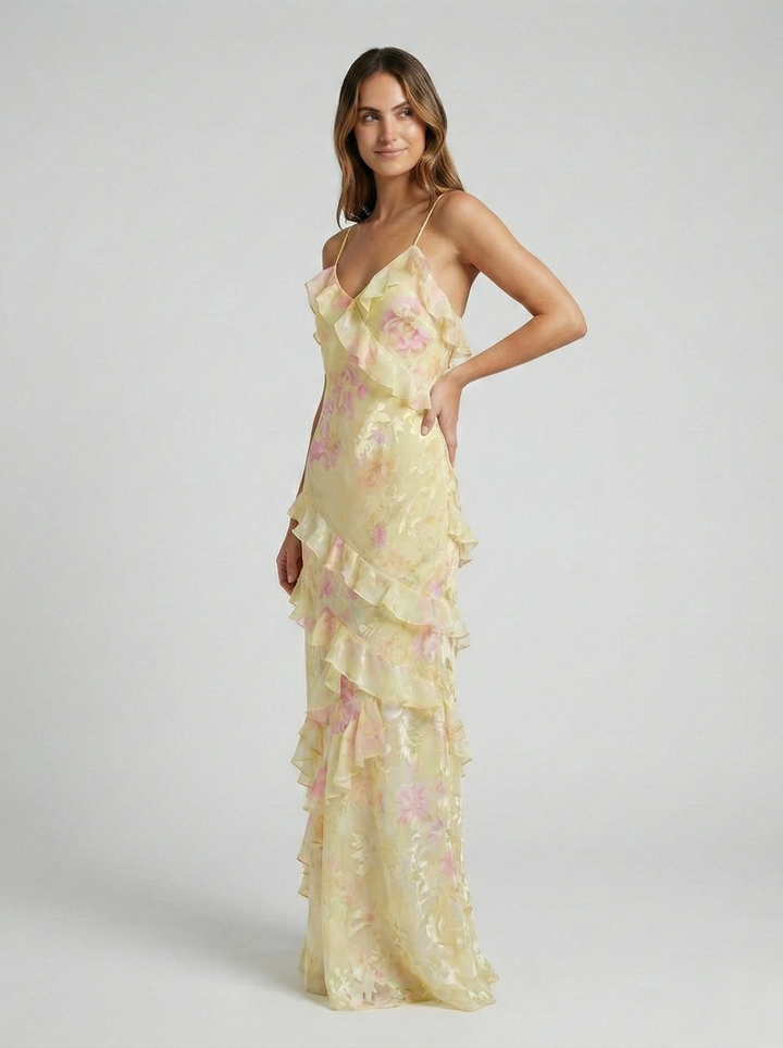 Seraphina | Elegant Ruffle Tiered V-Neck Maxi Dress