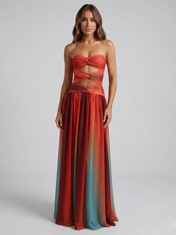 Tilly | Elegant Ombre Cutout Strapless Maxi Dress