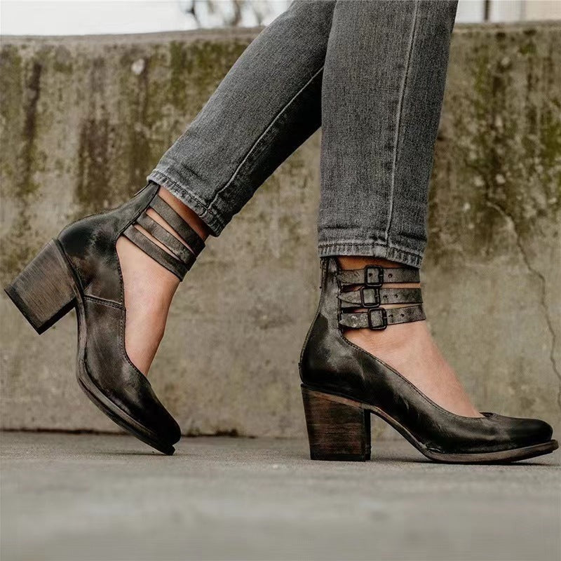 Tessa | Stylish Tan Leather Block Heel Ankle Boots