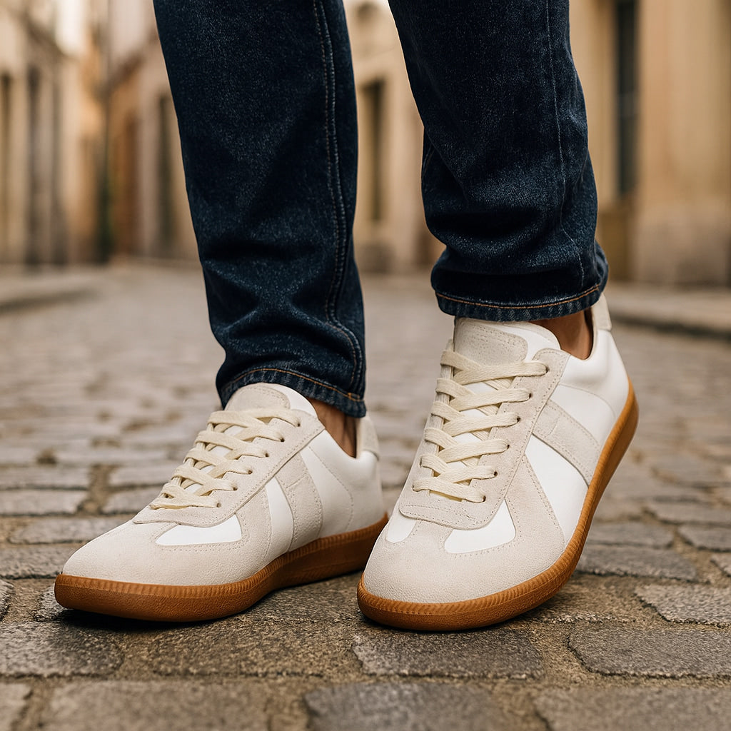 Brooks | Stylish Men's Brown Leather Lace-Up Sneakers With Gum Sole