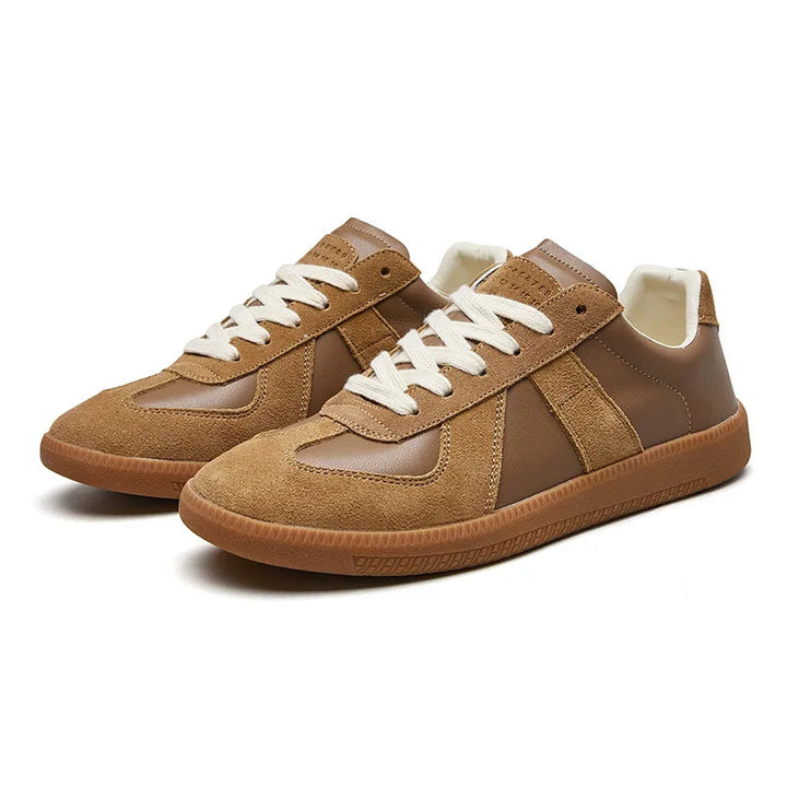 Brooks | Stylish Men's Brown Leather Lace-Up Sneakers With Gum Sole