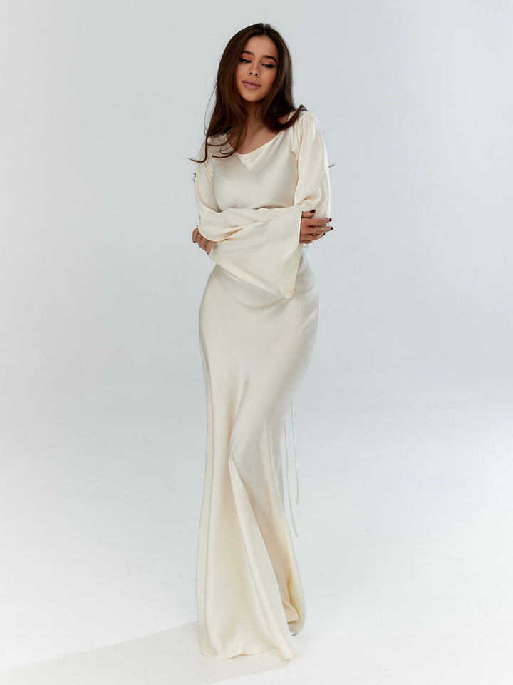 Margot | Elegant Long Sleeve V-Neck Maxi Dress