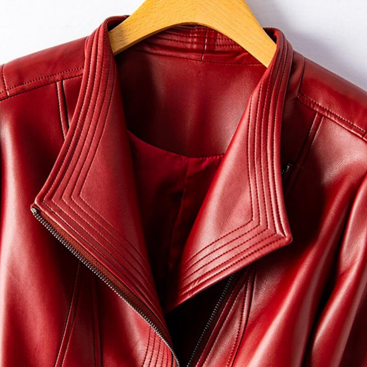 Tessa | Chic Burgundy Asymmetrical Vegan Leather Jacket
