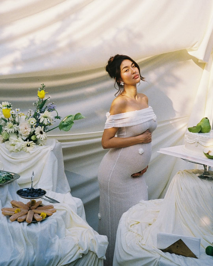 Sybil | Elegant Off-Shoulder Floral Maternity Maxi Dress