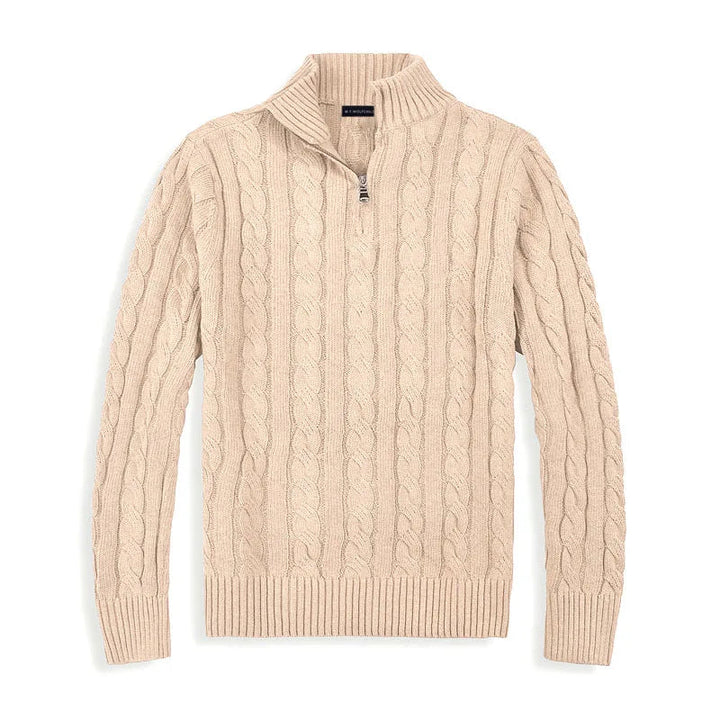 Phoebe | Elegant Men's Grey Cable Knit Quarter Zip Pullover