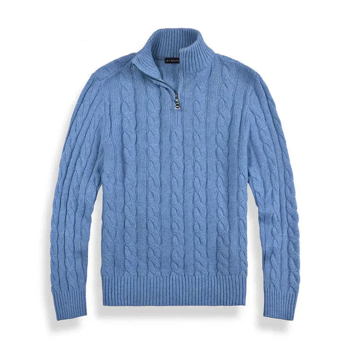 Phoebe | Elegant Men's Grey Cable Knit Quarter Zip Pullover