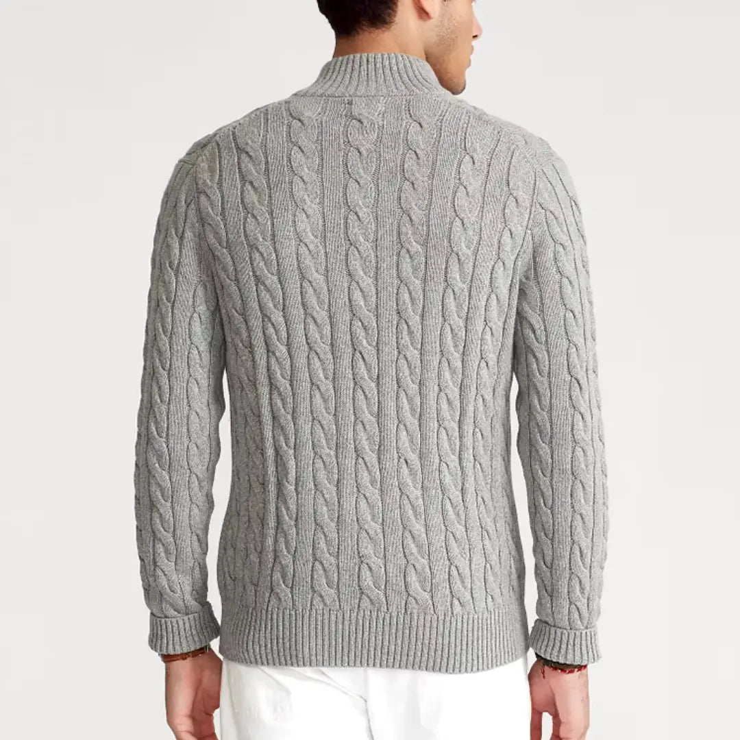 Phoebe | Elegant Men's Grey Cable Knit Quarter Zip Pullover