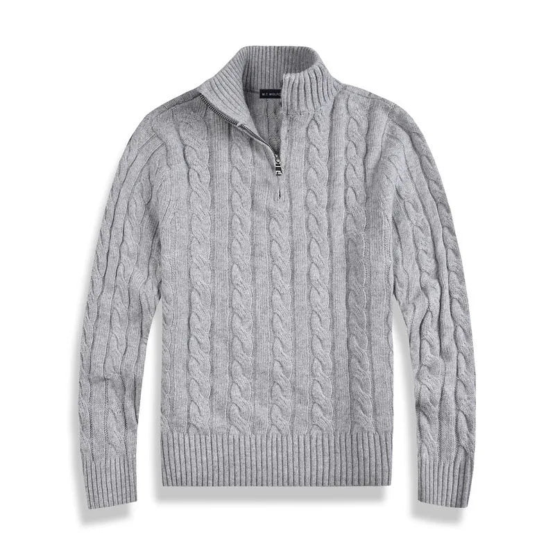Phoebe | Elegant Men's Grey Cable Knit Quarter Zip Pullover