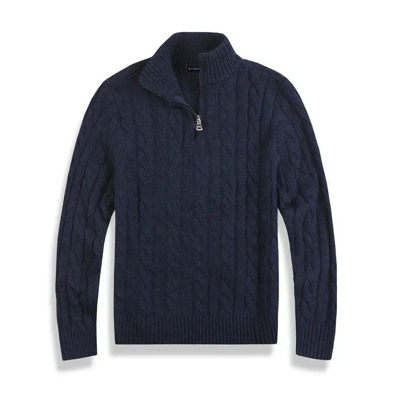 Phoebe | Elegant Men's Grey Cable Knit Quarter Zip Pullover