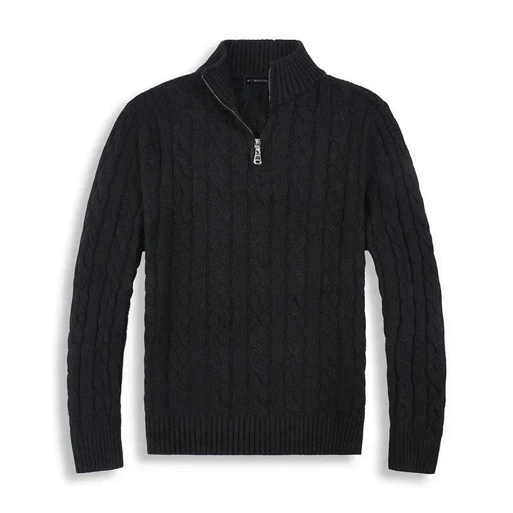 Phoebe | Elegant Men's Grey Cable Knit Quarter Zip Pullover
