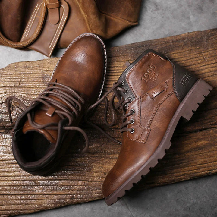 Evelyn | Stylish Brown Leather Ankle Work Boots Men - Lace Up