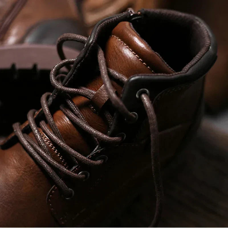 Evelyn | Stylish Brown Leather Ankle Work Boots Men - Lace Up