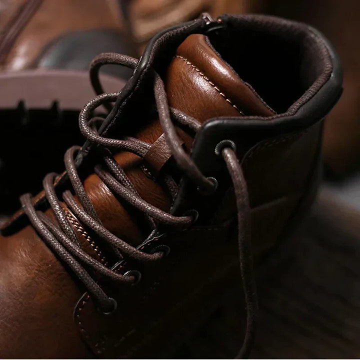 Evelyn | Stylish Brown Leather Ankle Work Boots Men - Lace Up