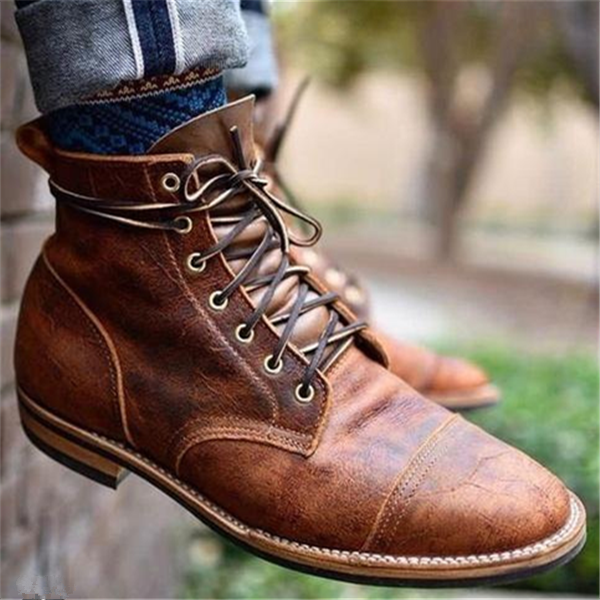 Margot | Stylish Brown Leather Lace-Up Combat Boots Men