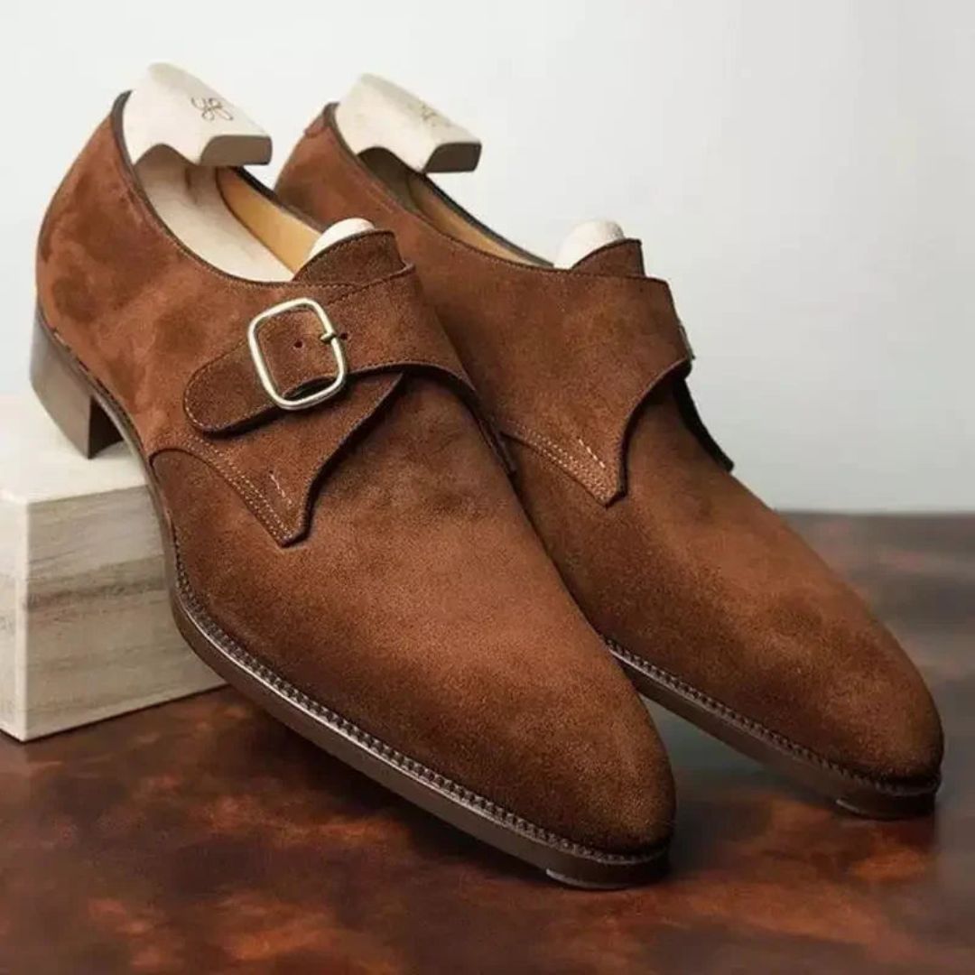 Eloise | Elegant Brown Suede Monk Strap Dress Shoes Men