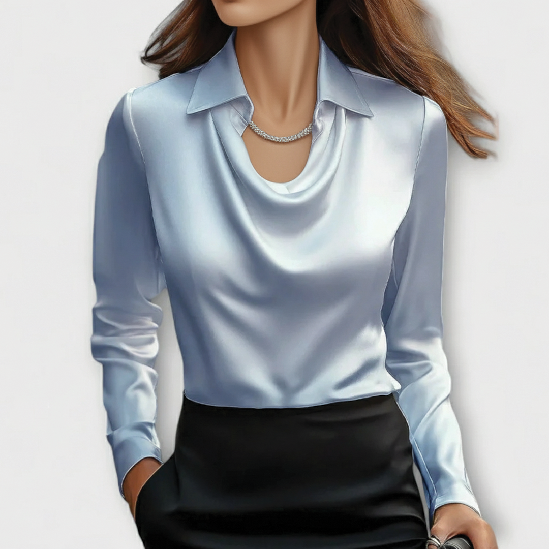 Evy | Elegant Satin Cowl Neck Long Sleeve Blouse