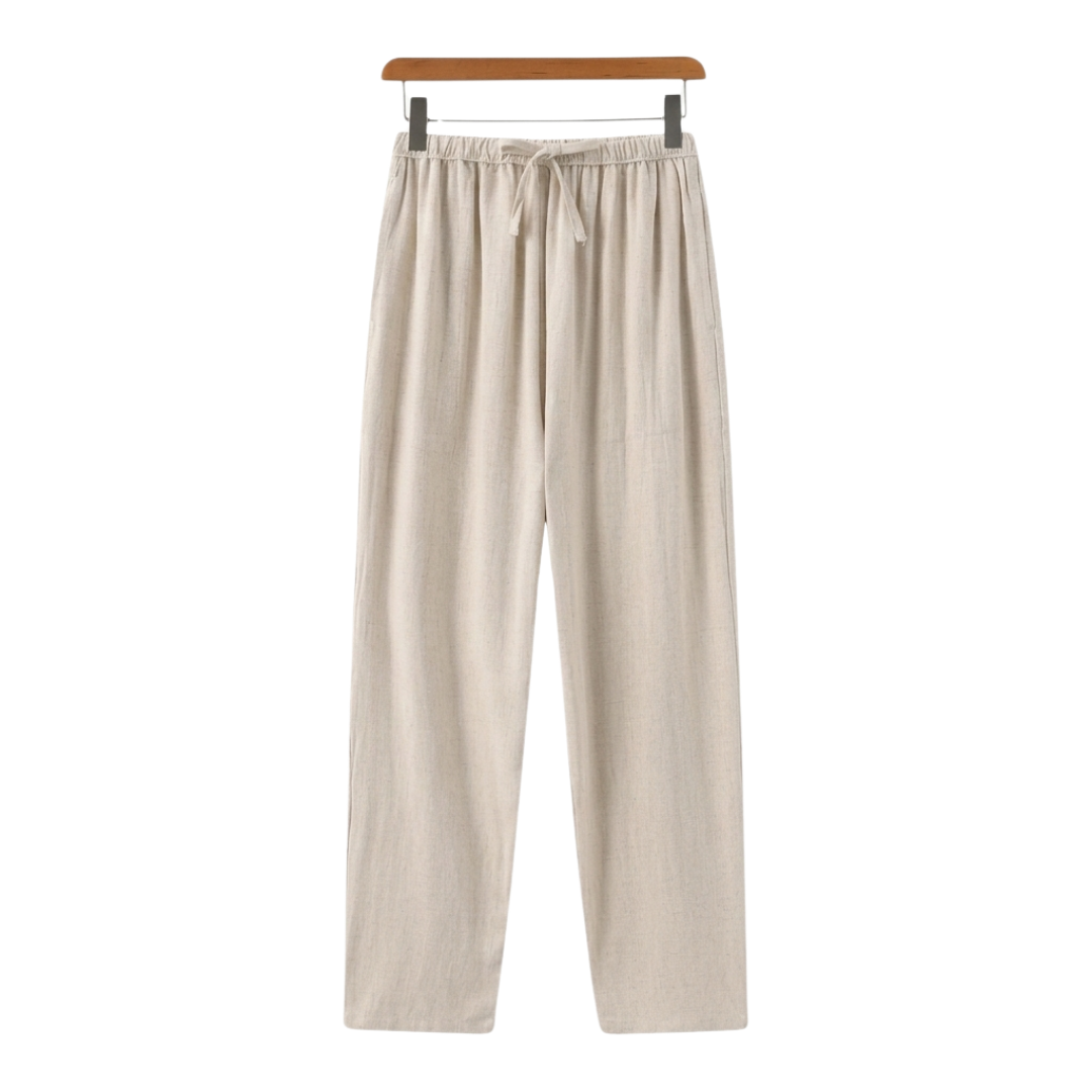Fez | Elegant Drawstring Linen Pants - Oversized Relaxed Fit