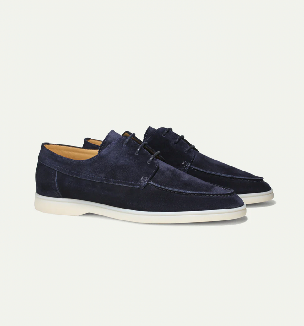 Freya | Elegant Navy Suede Boat Shoes