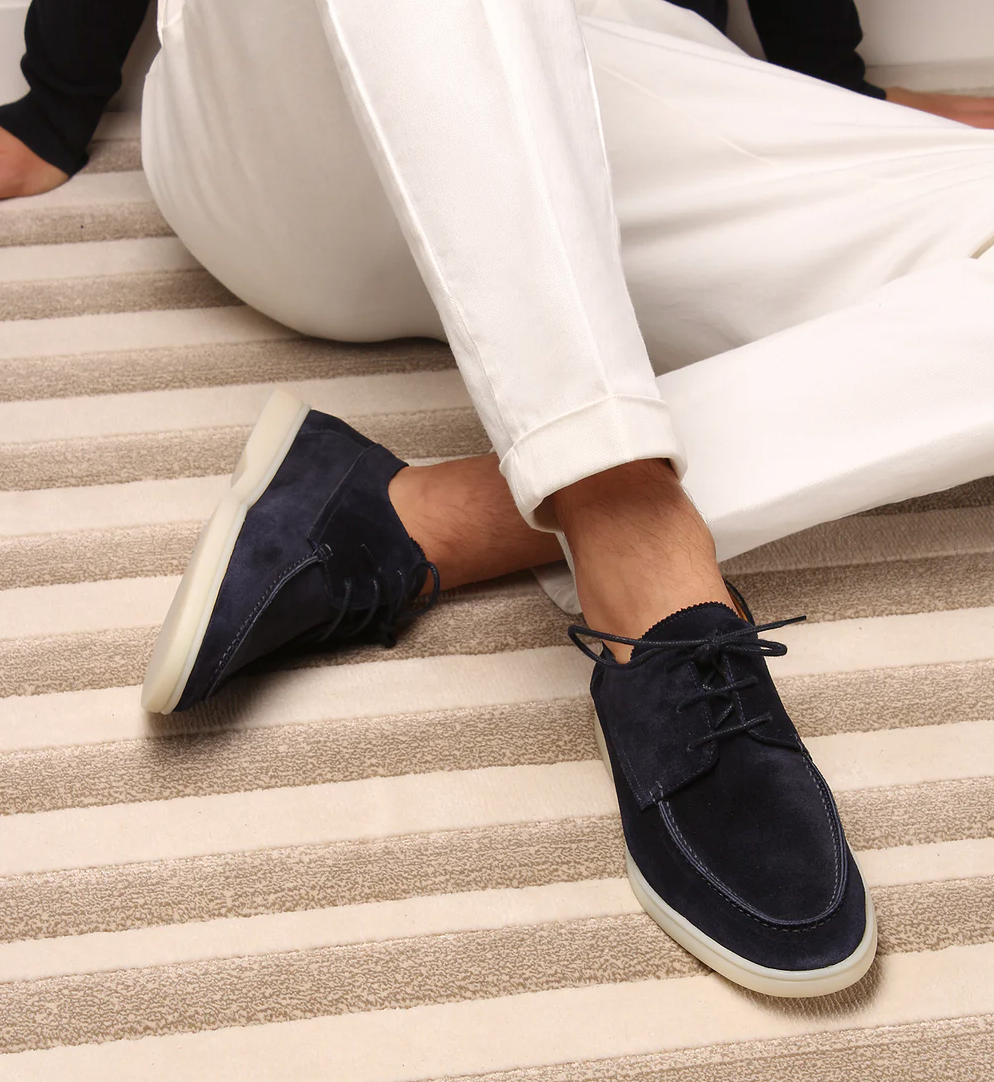 Freya | Elegant Navy Suede Boat Shoes