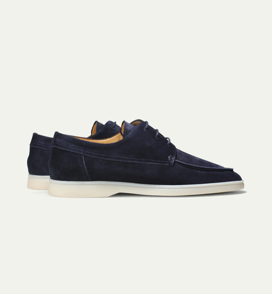 Elyse | Elegant Men's Navy Suede Lace-Up Loafers With White Sole