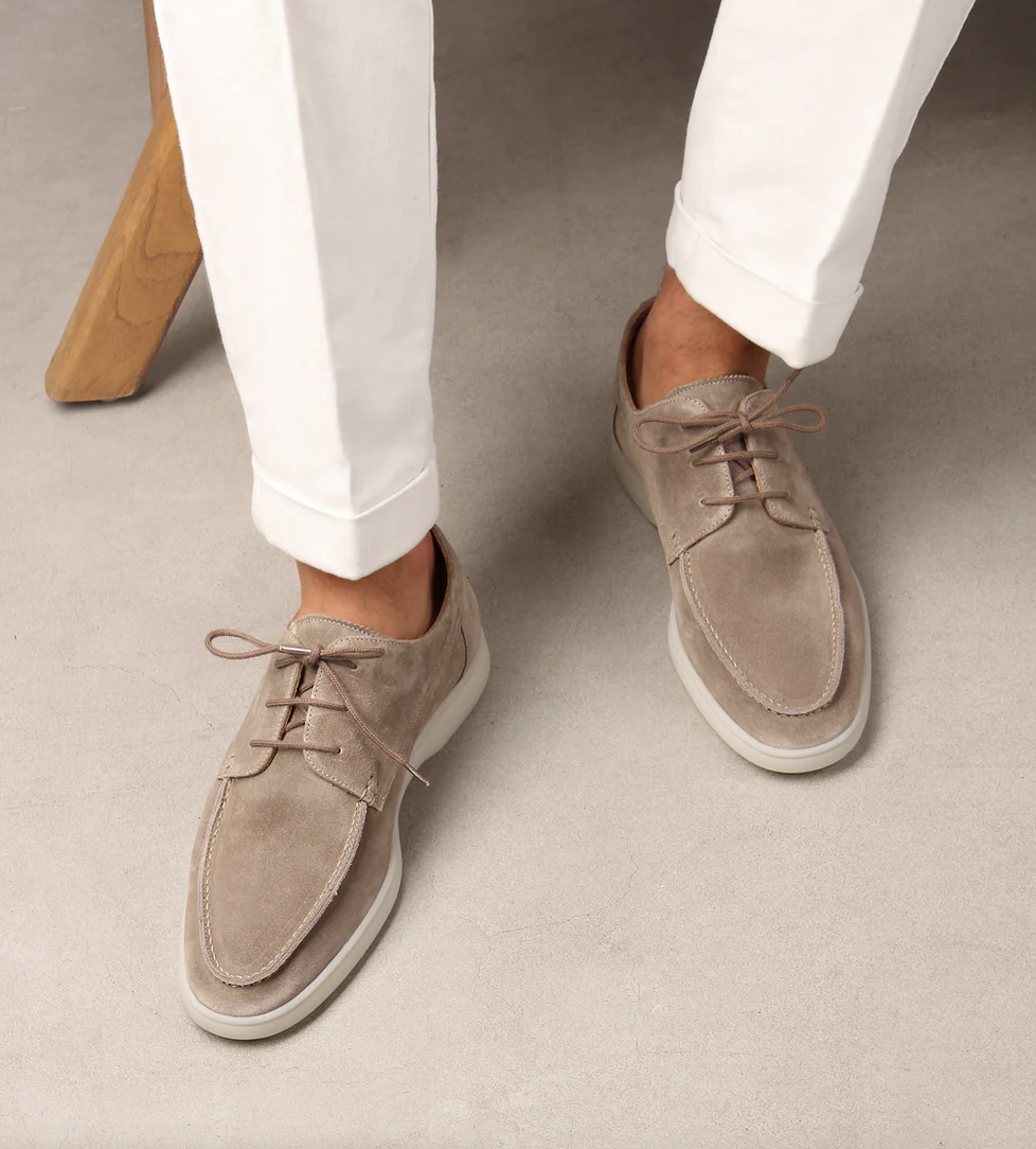 Elyse | Elegant Men's Navy Suede Lace-Up Loafers With White Sole