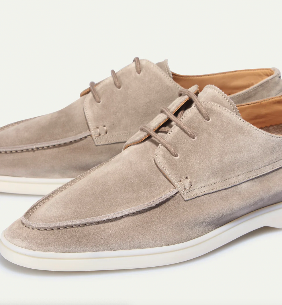 Elyse | Elegant Men's Navy Suede Lace-Up Loafers With White Sole