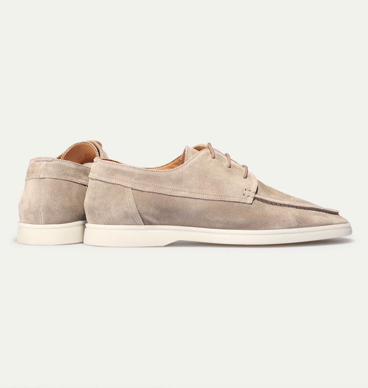 Elyse | Elegant Men's Navy Suede Lace-Up Loafers With White Sole