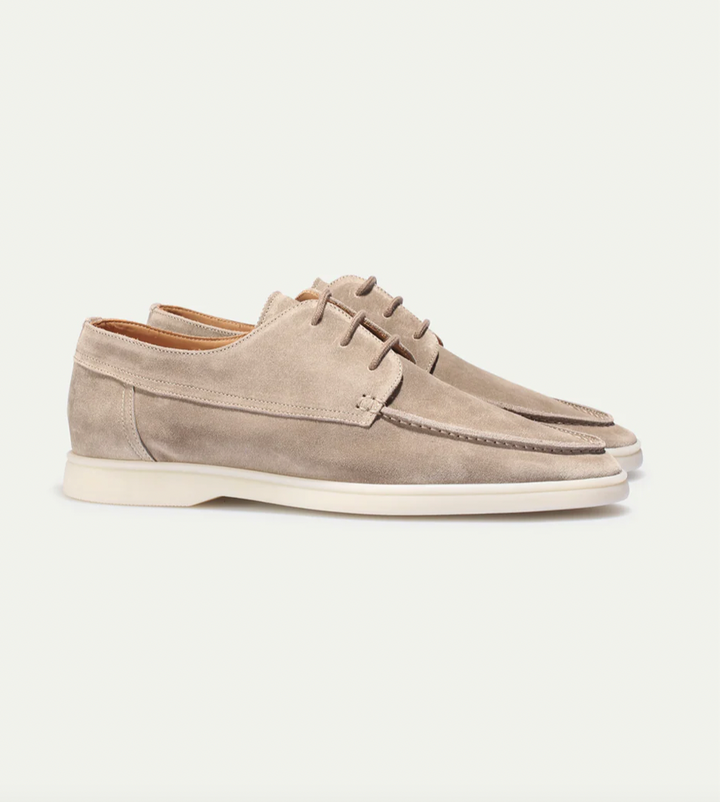 Elyse | Elegant Men's Navy Suede Lace-Up Loafers With White Sole