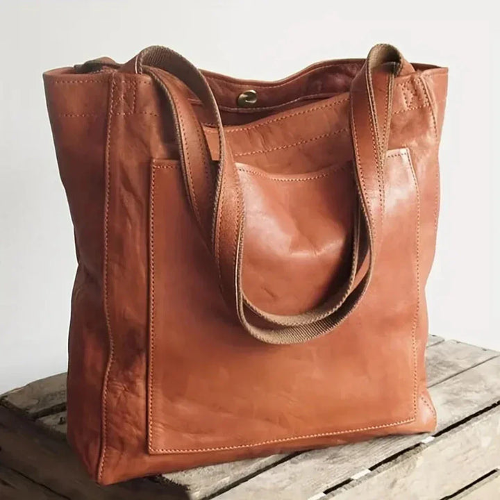 Emma | Elegant Brown Leather Tote Bag With Clean Lines
