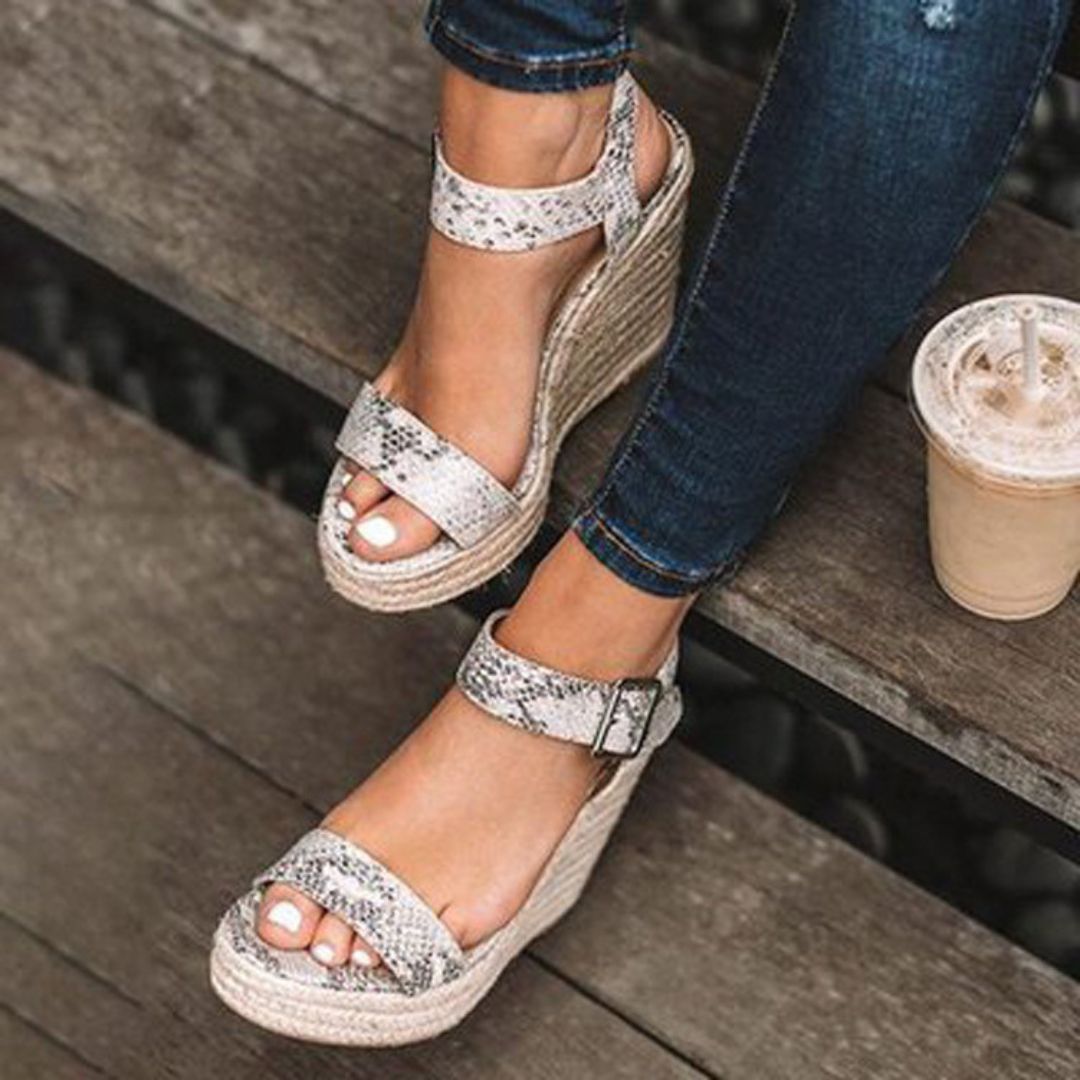 Holly | Elegant Tan Espadrille Wedge Sandals With Ankle Strap
