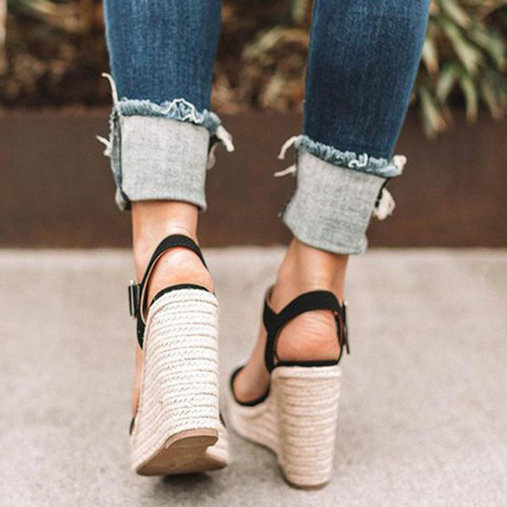 Holly | Elegant Tan Espadrille Wedge Sandals With Ankle Strap