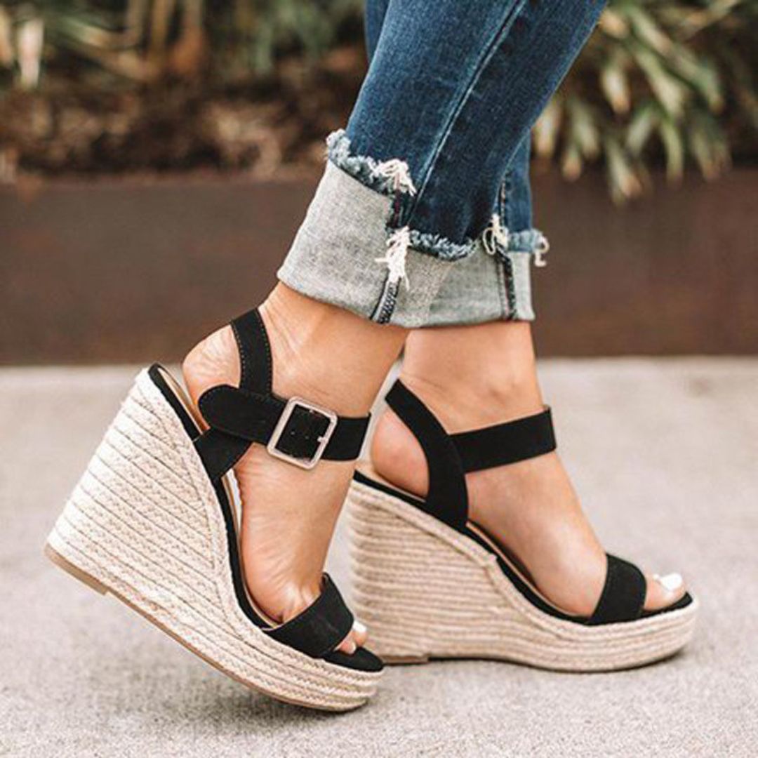 Holly | Elegant Tan Espadrille Wedge Sandals With Ankle Strap