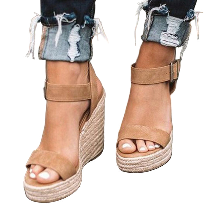 Holly | Elegant Tan Espadrille Wedge Sandals With Ankle Strap