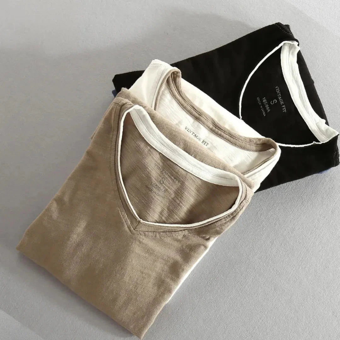 Serena | Stylish V-Neck Long Sleeve Cotton Shirt