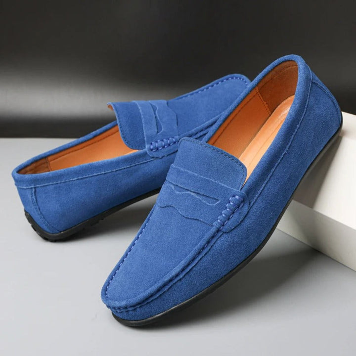 Ryder | Stylish Men's Blue Suede Driving Loafers With Comfort Sole