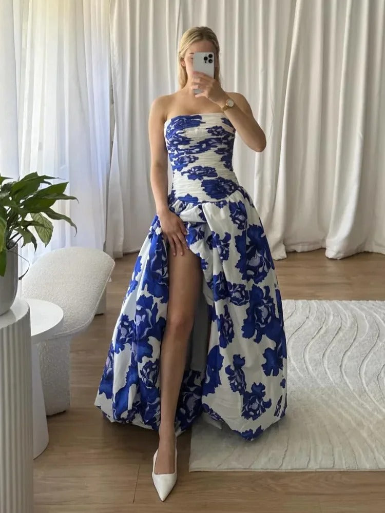 Elyse | Elegant Strapless Floral Maxi Dress