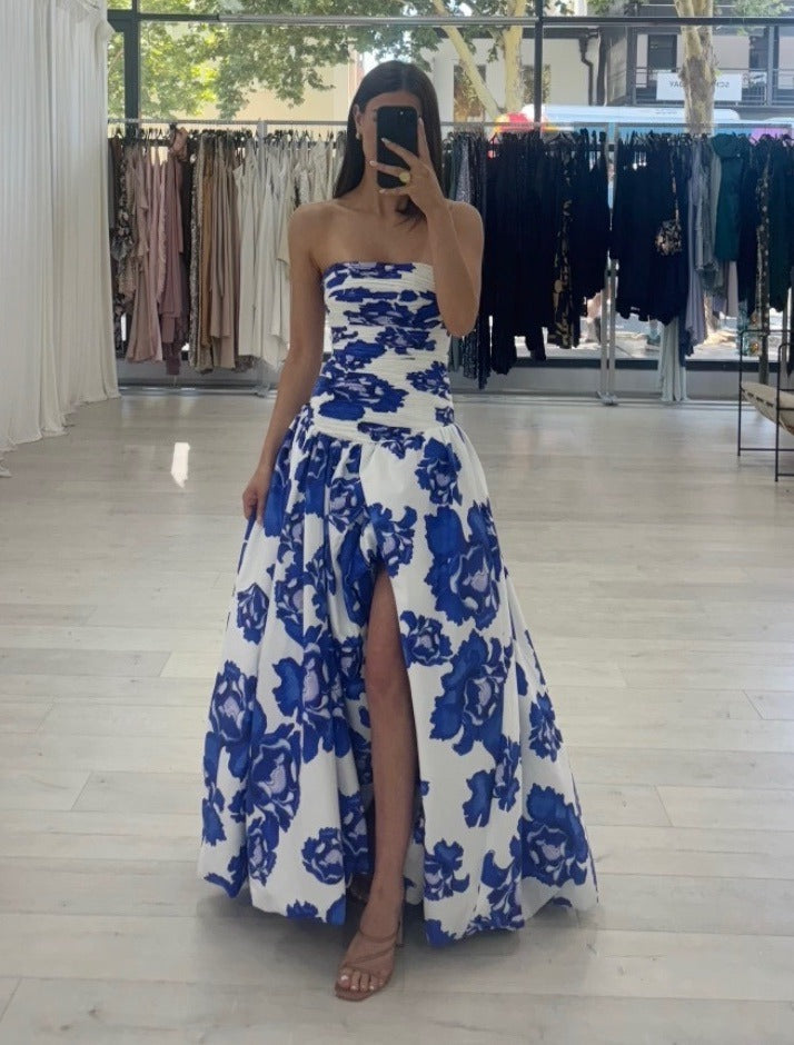 Elyse | Elegant Strapless Floral Maxi Dress