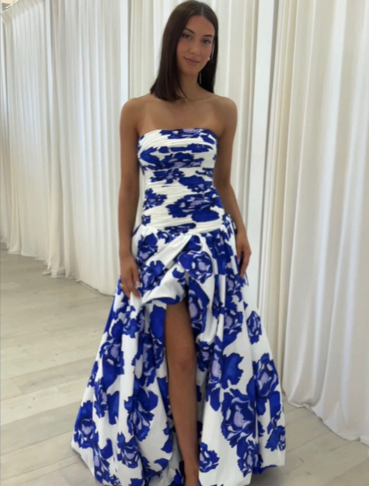 Elyse | Elegant Strapless Floral Maxi Dress