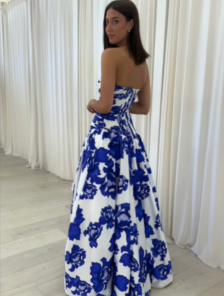 Elyse | Elegant Strapless Floral Maxi Dress