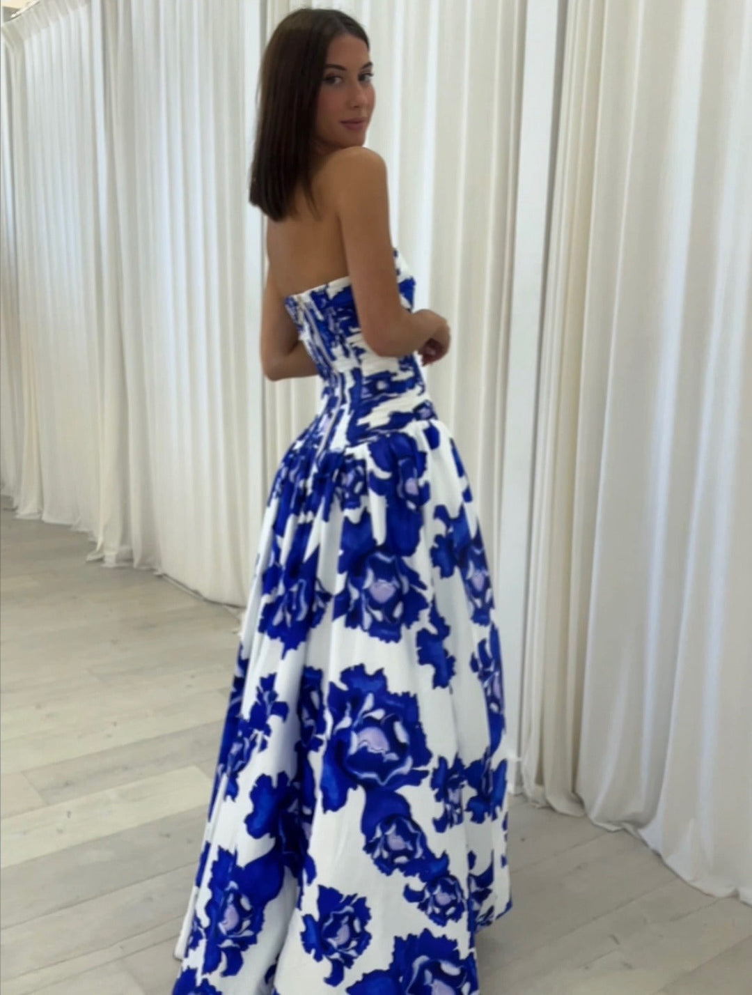 Elyse | Elegant Strapless Floral Maxi Dress