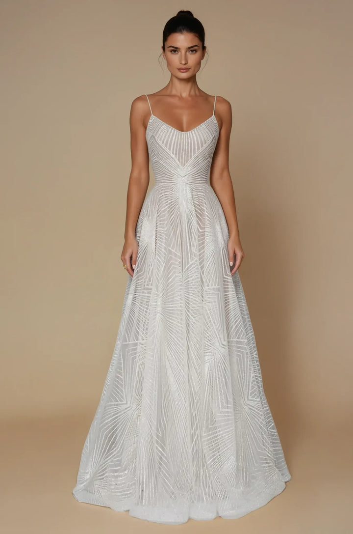 Elyse | Elegant Sequined A-Line Maxi Dress With V-Neck