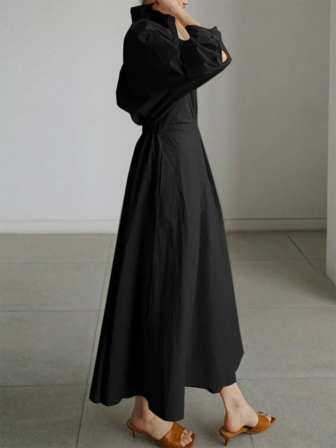 Elyse | Elegant Pleated Maxi Shirt Dress With Belted Waist