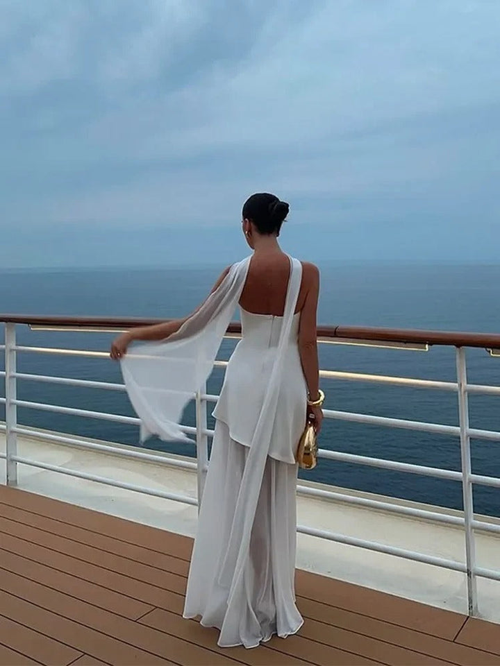 Melody | Elegant Strapless High-Slit Maxi Dress With Sheer Neckline