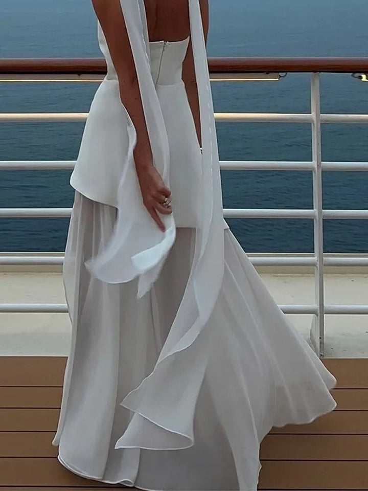Melody | Elegant Strapless High-Slit Maxi Dress With Sheer Neckline