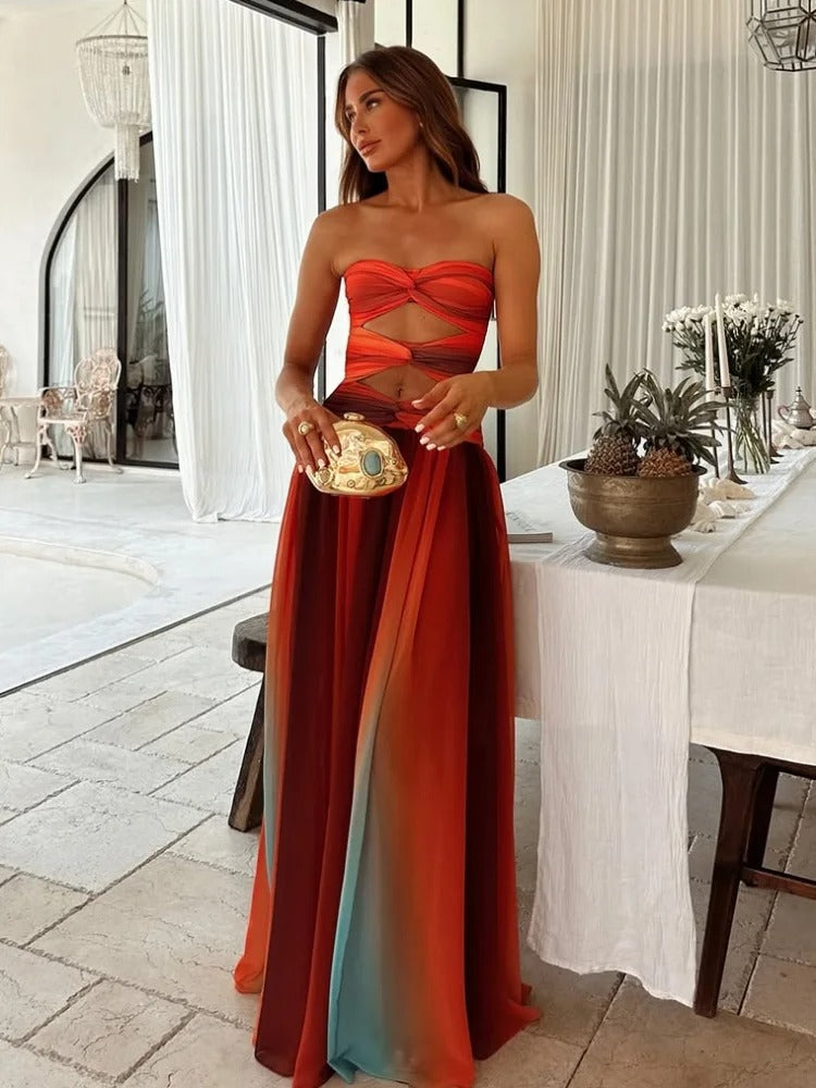 Tilly | Elegant Ombre Cutout Strapless Maxi Dress